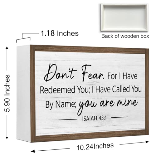 Don't Fear Isaiah 43:1 Bible Verse Wooden Box Sign Desk Decor,Rustic Scripture Wood Block Plaque Sign for Christian Farmhouse Home Office Shelf Tabletop Wall Decor
