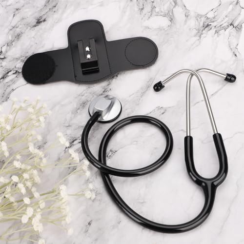 Stethoscope Holder, Soft Leather Stethoscope Holder with Clip, Easy to Remove and Carry Stethoscope Accessories for Doctors, Nurses, Paramedics (Black)