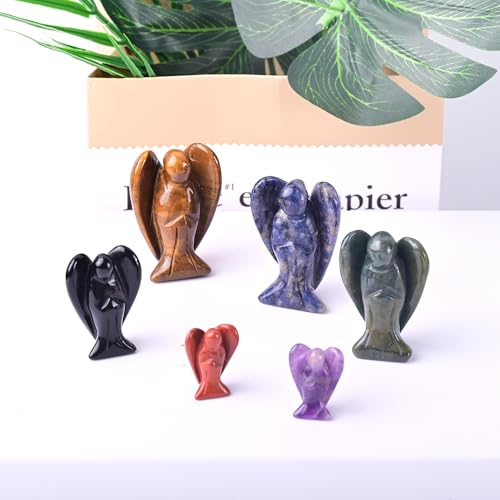 WHAL&YUNE Red Jasper Angel Figurine Natural Energy Healing Crystals Gemstone Hand Carved Sculpture for Home Office Desk Decor Holiday Lucky Gift - 2 inches 2" Red Jasper