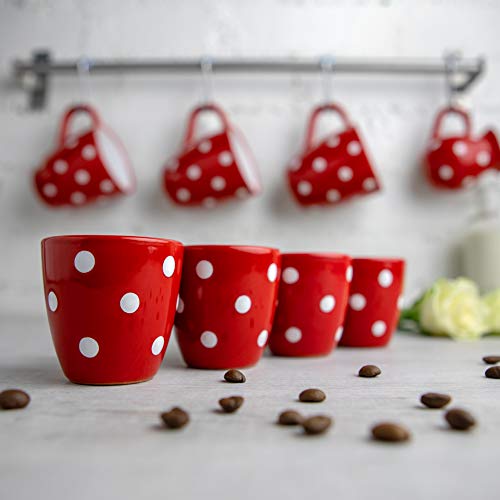 City to Cottage Ceramic Espresso Cups of 4, Small Expresso Shots, Demitasse, Perfect for Espresso Machine, Handcrafted Cups (Red Polka dot) Red