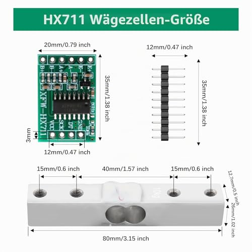 Binghe HX711 AD Amplifier Module + 10 kg Weight Sensor HX711 Load Cell Kit High Precision Load Cell Module Compatible with Arduino/Portable Electronic Kitchen Scales