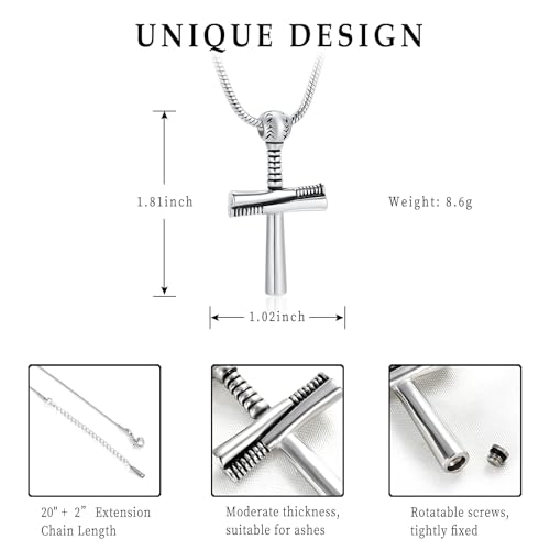 Baseball Cremation Jewelry Urn Necklaces Cross Memorial Pendant Silver