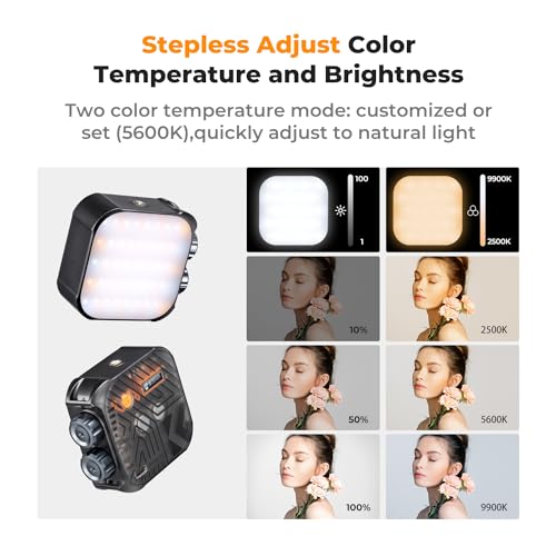 K&F CONCEPT Bi-Color LED Video Light, 2000mAh, 2500K-9900K, CRI 96+, Black