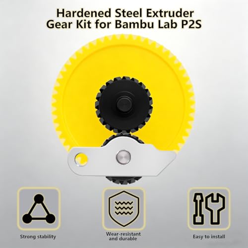 Hardened Steel Extruder Gear Kit for P2S, 3D Printer DLC Nano Coating Hardened Steel Extruder Dual Gear Aluminum Handle and POM Gear Kit for P2S Combo