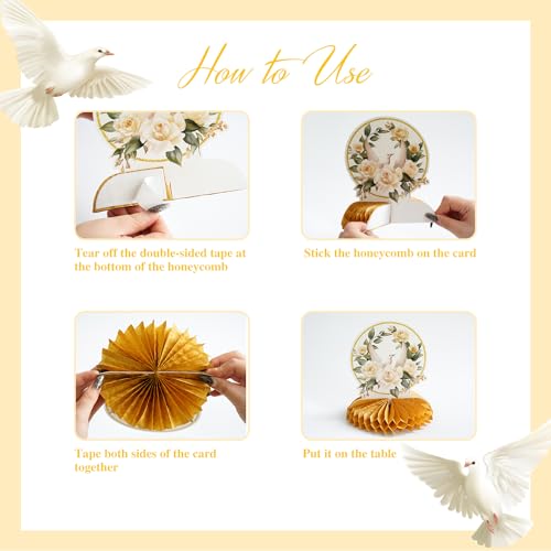 First Holy Communion Honeycomb Centerpieces, Baptism Decorations, God Bless Religious Party Table Decor, First Communion Table Centerpiece, Christening Baby Shower Party Decorations 9PCS