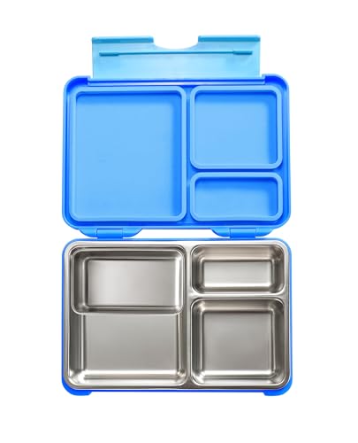 Stainless Steel Bento Lunch box Leakproof for kids boys girls, Food-Grade Silicone Seal, Deep Compartments, Removable 304 Stainless Steel Tray and Insert, Dishwasher Safe, 950ml Blue
