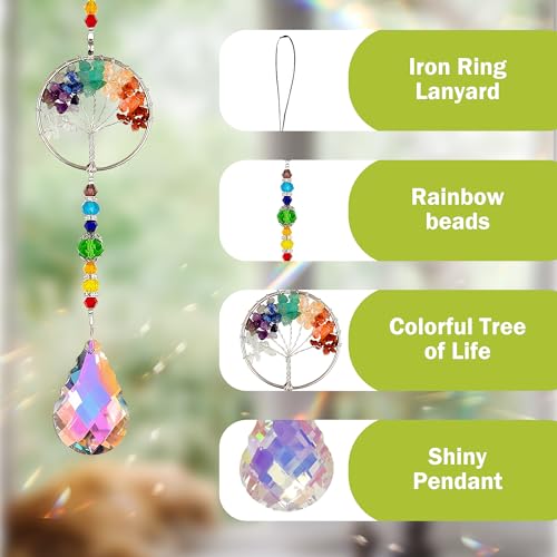 Tree of Life Rainbow Hanging Ornament with Gift Box, Spiritual Gifts Round