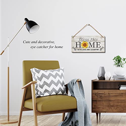 Heuhuww Bless This Home Wood Sign 6x12 Bible Verse Front Door Decor,Religious Porch Decor Housewarming Gifts for Women Apricot 4