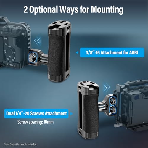 SIRUI Side Handle with Locating Mount for ARRI and Dual 1/4" Screw Mount Optional, Lightweight Camera Handgrip with Cold Shoe, Multiple Threads, Up and Down Adjustable Side Grip, AM-SHS(Pack of 1) ARRI & Dual Screw Mount