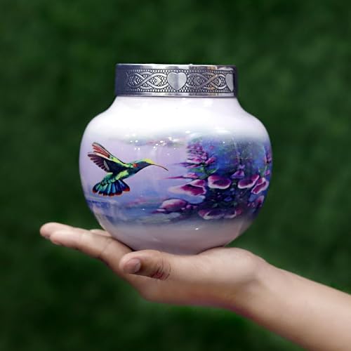 hlc Lovely Humming Bird Candle Urn - Keepsake Urn for Human Ashes - Peaceful Engraved Memorial Affordable Keepsake Urn (6 x 5 in)