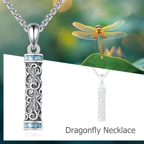 URONE Urn Necklace for Ashes 925 Sterling Silver Cremation Pendant That Holds Ash Memorial Jewellery Gifts for Loved Ones Cylinder & Dragonfly