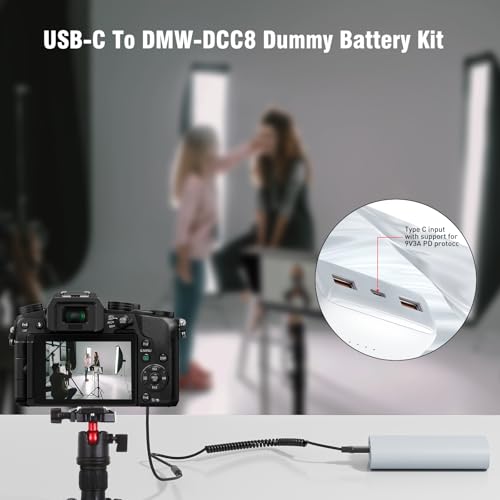 DMW-DCC8 DC Coupler DMW-AC10 DMW-BLC12 DMW-AC8 Dummy Battery Kit with USB-C Cable for Panasonic Lumix DMC-GH2 G5 G6 G7 G80 G81 G85 G5X GX8 FZ300 FZ1000 FZ2500 DC-G90 G95 G99 Camera (DCC8) DCC8