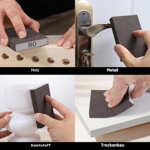 Sanding Sponge Set, 6 Grits, Wet & Dry, Can Be Cut to Size, Pack of 8 | Washable, flexible, for wood, metal, walls, plastic, ceramic, coarse to fine 60/80/100/120/180/220 8 pieces #60-#220