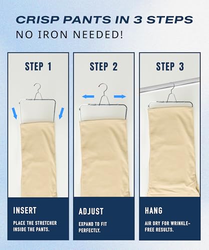 Pants Stretcher with Durable Wire Hanger – Wrinkle-Free Drying with Perfect Creases for Jeans, Dress Pants, Chinos & Slacks | Adjustable Fit for Slim to Regular Pants-2 Pack
