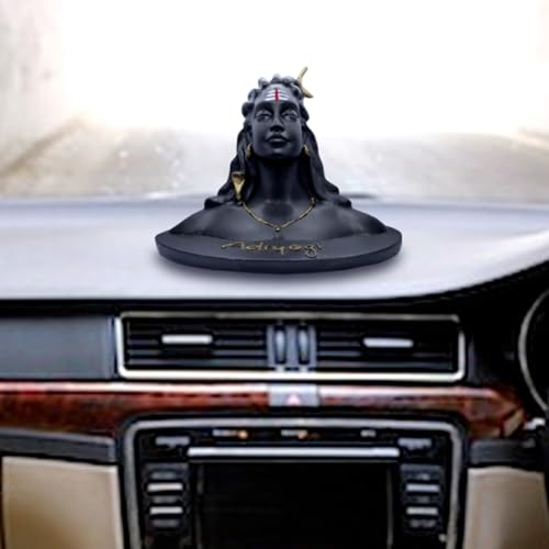 BEXCO Handcrafted Adiyogi Shiva Statue – 4x4x4 Inch Matte Black Lord Mahadev Idol for Car Dashboard, Miniature Meditating Shiva Figurine & Decorative Showpiece for Living Room & Desk