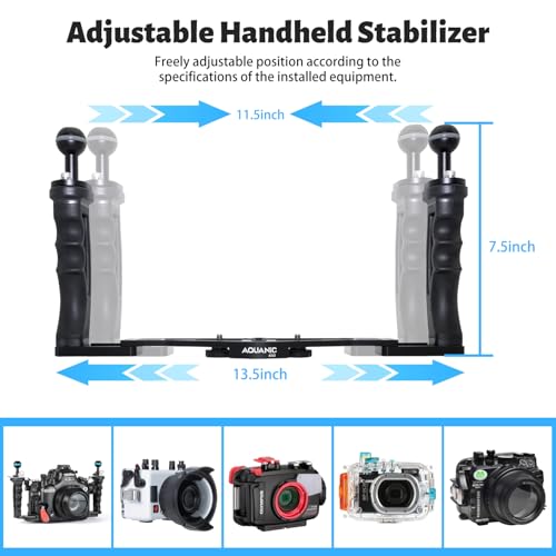 AQUANIC Underwater Camera Tray Handheld Stabilizer Tray Bracket for Camera Housing, Handle Aluminum Diving Grip for Gopro Divevolk, TG-5/6, RX100 V and Other Action Camera (Black) Black