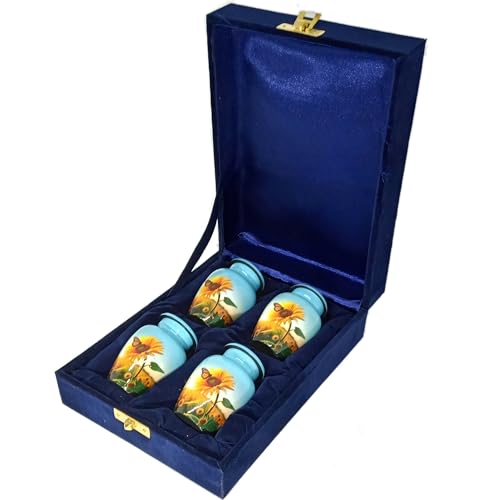 UR Keepsake Urn Set of 4-Sunflower with Butterfly Cremation Keepsake Urn for Human Ashes with Velvet Box & 4 Velvet Bag-Mini Urn - Affordable Urn (3 cu.in x 4pcs) (1)
