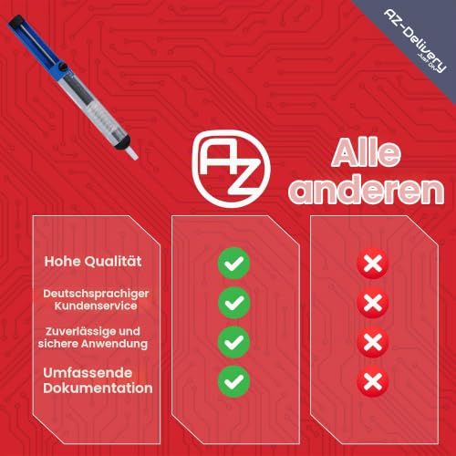 AZDelivery Desoldering Pump Soldering Pump Soldering Pump - Solder Remover for Electronics & Circuit Boards - Manual Vacuum Desoldering Tool with Heat Resistant Nozzle - Soldering Accessories for Repairs & DIY
