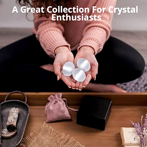 Selenite Palm Stone, Healing & Calming Effects - High Energy Selenite Worry Stone, Used for Cleansing and Protection – 3 Pack Selenite Palm Stone Palm-sized