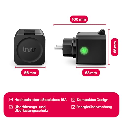 Innr Smart Outdoor Socket for Hue* and Zigbee Hubs (Pack of 2) | Smart plug for outdoors, 16 A garden socket with current measurement, IP54 waterproof Black - 16 Amp 2 pieces