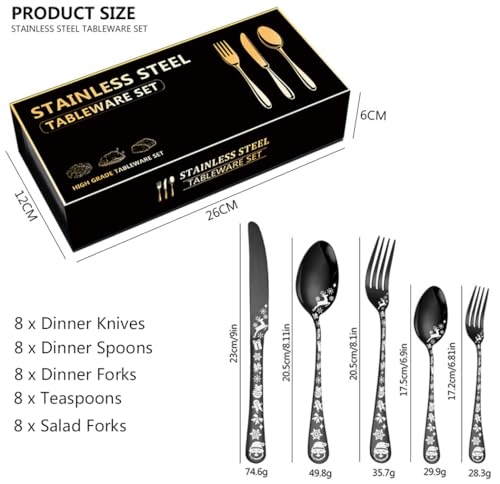XIAOYU 40 Pieces Christmas Style Silverware Set for 8, Stainless Steel Flatware Set, Snowflakes Santa Claus Elk Pattern Design, Tableware Utensils for Kitchen Restaurant, Dishwasher Safe, Rose Gold