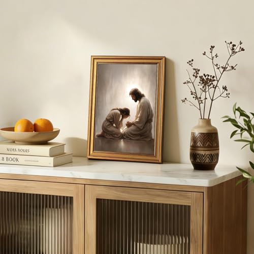 Gold Framed Jesus Canvas Wall Art Christian Pictures Prints 12x16 In Repent 16"L x 12"W