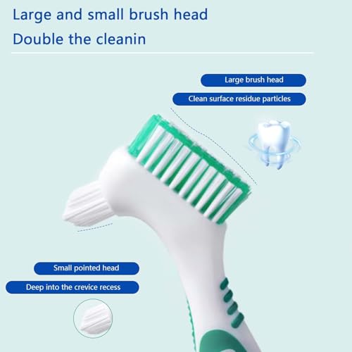 Toothbrush, 4 Pieces Dentures Toothbrushes Cleaning Brush Double Bristle Head Brush False Teeth Brush Toothbrush with Multilayer for False Teeth Cleaning Denture Brush