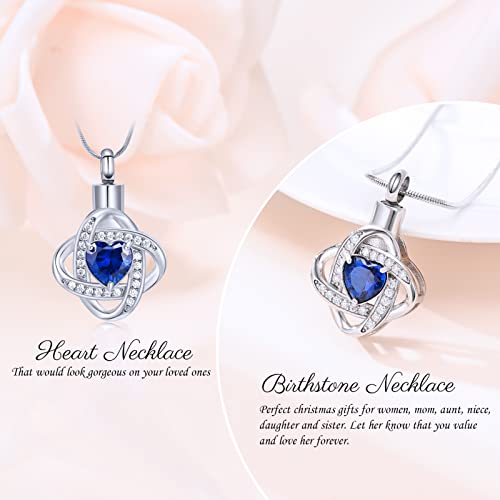 Minicremation Cremation Heart Urn Necklace Ashes Love Heart Pendant Birthstone Necklace Jewellery Gifts for Women Girl Keepsake Pendant Memorial Locket Ash Silver-Blue