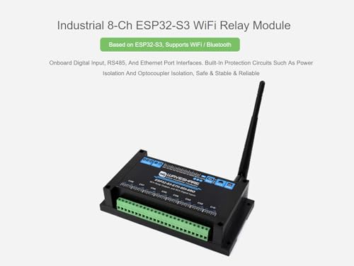 Industrial 8-Ch ESP32-S3 WiFi Relay Module, Onboard RS485, Digital Input, Relay, Ethernet Port and Multiple Insulation Protection Circuits, Supports RS485 and Bluetooth/WiFi Remote Control