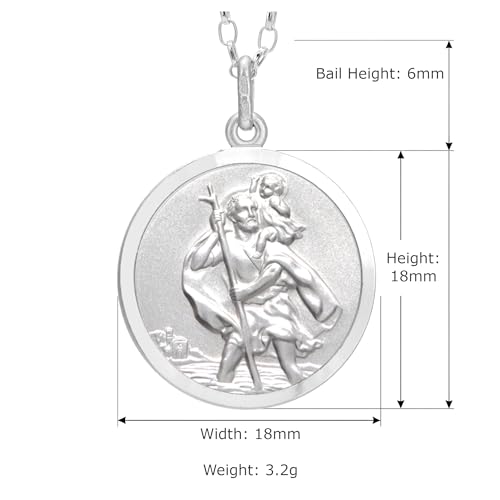 Alexander Castle Reversible 925 Sterling Silver St Christopher Pendant Necklace - 18mm with 18" Sterling Silver Chain & Jewellery Gift Box