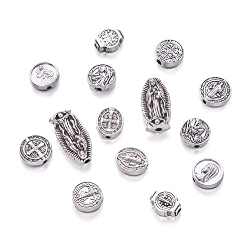 Pandahall 70Pcs Jesus Cross Saint Benedict Medal Loose Beads Virgin Mary Charms Spacer for DIY Rosary Necklace Bracelet Religious Jewelry Making