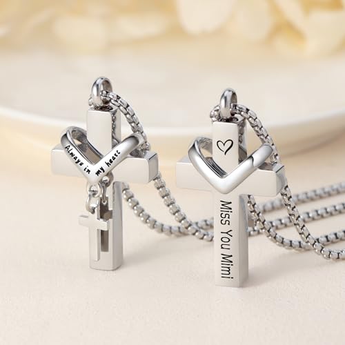 Cremation Cross Necklace for Ashes Cross Urns Locket Pendant Ashes Holder Stainless Steel Memorial Jewelry Miss You Mimi