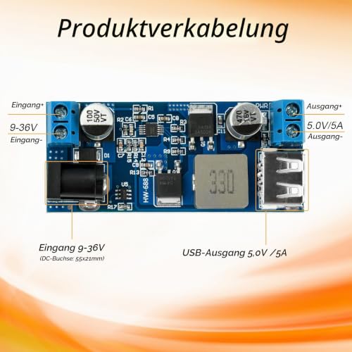 24V/12V to 5V 5A DC-DC USB Step Module Down, Fastsaw Buck Converter Module with Synchronous Rectifier, for Car and Motorhome with Overload, Short Circuit and Reverse Polarity Protection 1