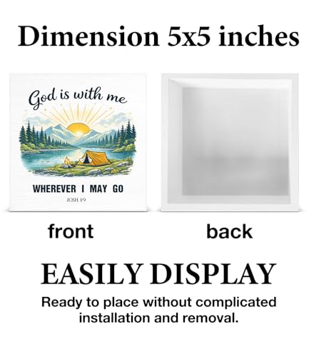 Christian Bible Verse Desk Decor, Farmhouse "God Is With Me" Josh. 1:9 Wooden Sign, Scripture Table Decor for Women Men Home Office Shelf Living Room Religious Gifts 5×5Inch Christian_01