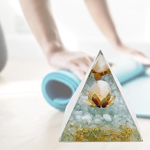 Moonstone Crystal Orgone Pyramid Ogan Crystal Energy Tower Nature Lotus White Crystal Reiki Chakra Crushed Stone Flower of Life Crystal Orgonite Healing Chakra Pyramid Gift for Friend Orchid