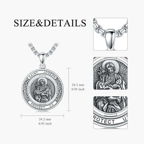 Saint Necklace 925 Sterling Silver Patron Amulet Medal Jewelry for Men Women Saint Joseph Necklace