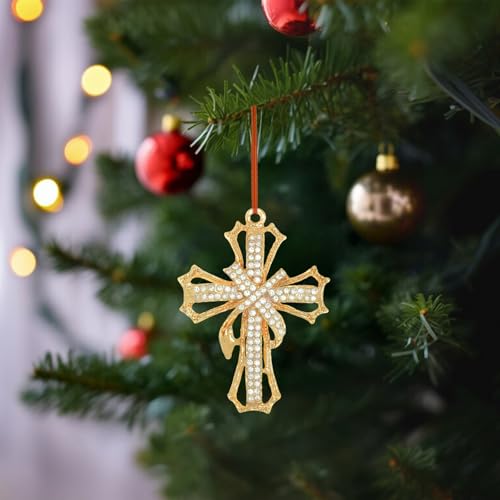 Gold Cross Christian Christmas Ornaments 2026 Religious Ornament for Christmas Tree Metal Cross Hanging Ornaments for Women Men Religious Nativity Keepsake Gifts Rhinestone Ornament Cross1