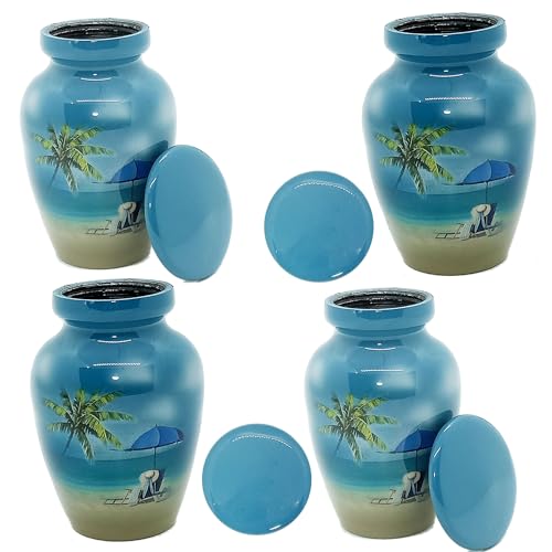 UR Keepsake Urn Set of 4 Beach Picnic Side Cremation Urn for Human Ashes with Velvet Box and 4 Velvet Bag-Mini Keepsake Urn (3 cu.in x 4pcs)