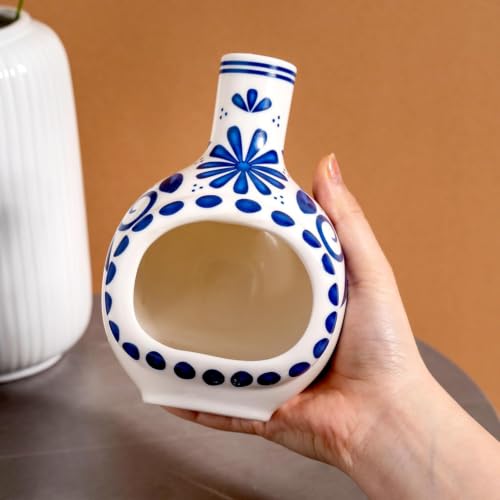 Ceramic Palo Santo Holder Chimney Burner, Cute Mini Chiminea Incense Cone Palo Santo Holder-blue and White