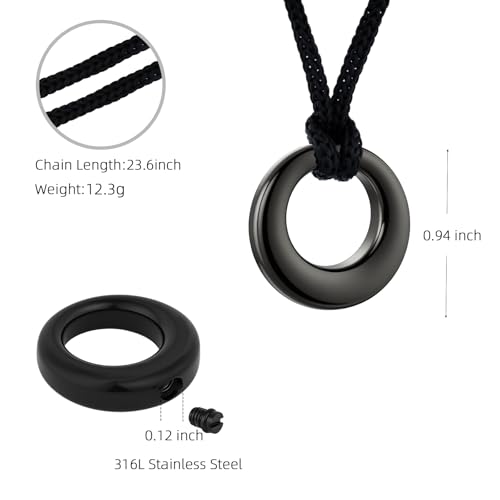 Urn Necklaces for Ashes Stainless Steel Memorial Urns Pendant Necklaces Circle of Life Eternity Cremation Ashes Jewelry with Keepsake Urn Memorial Ash Jewelry - Always in my heart Black