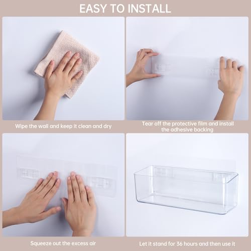 Two clear PAVSTINE shower caddies mounted on bathroom wall, large and tall for organizing shower essentials.