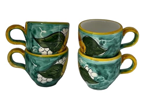 Espresso Cup Set of 4, Ceramic Cups Made in Italy, 2 oz Italian Coffee Cups, Coffee Lover Gift Set, Made in Italy Pottery
