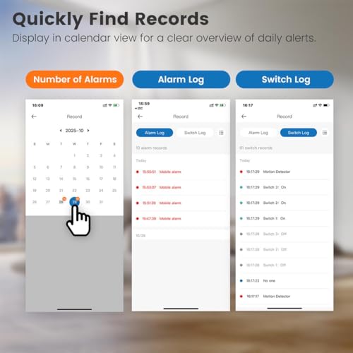 Motion Sensor Flush-Mounted WLAN Smart Light Switch Two in One 120° 5 m 10G mmWave Radar Motion Sensor Compatible with Alexa, Google Home, Precise Detection, Double 1Way, Black