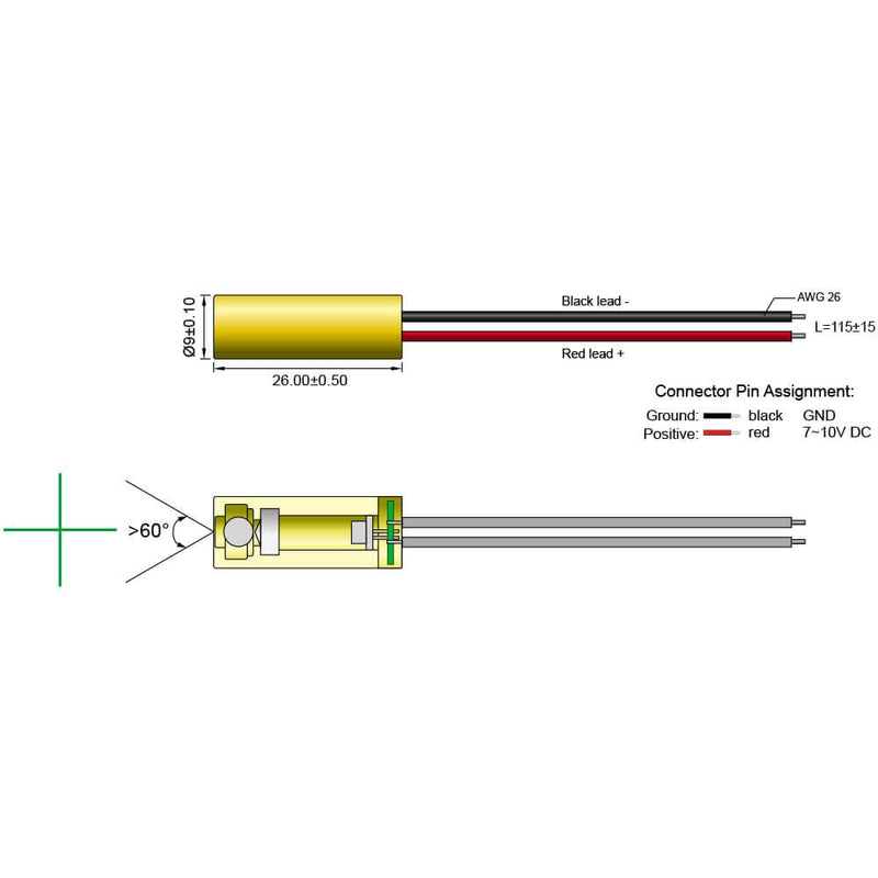 [Australia - AusPower] - Laser Line Module VLM-520-29 LPA Class 1 Green Crosshair Laser Module, Line Generator, Emitting line angle > 60°, only 1mm line width @40cm (15.75 inches) 