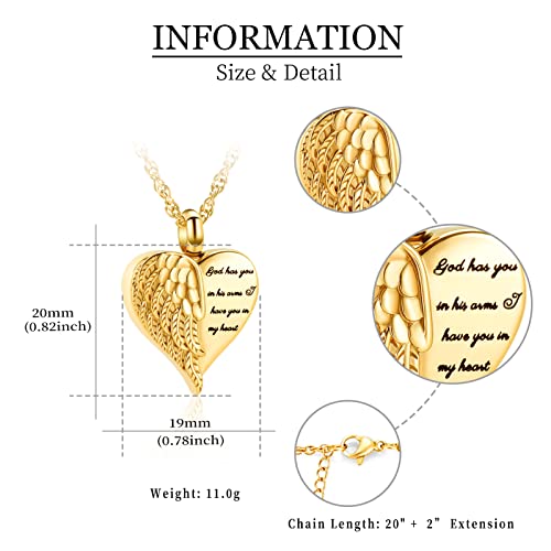 shajwo 2pcs Cremation Jewelry Angel Wing Heart Urn Necklace for Ashes Memorial Keepsake Pendant for Women Men