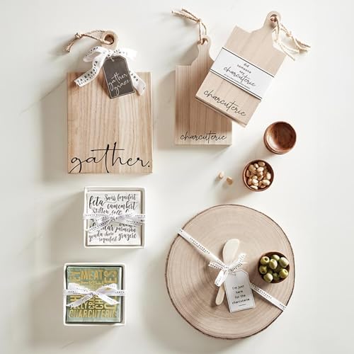 Santa Barbara Design Studio Charcuterie Cheese Board Round Wood Slice Serving Tray and Spreader Gift Set, 12" Dia x 1.25" H, Here For The Charcuterie