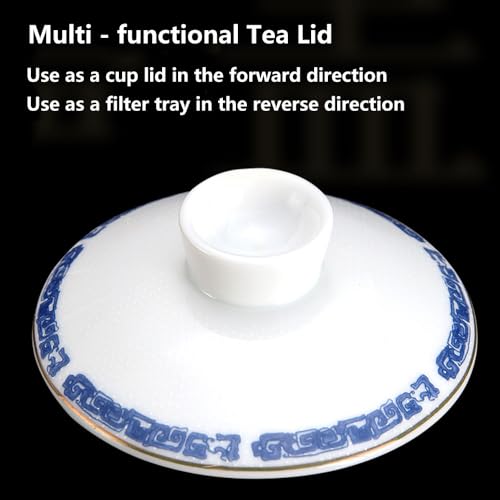 GOLDY&WENDY 4 Pieces Classic Ceramic Tea Cup Chinese Pattern Porcelain Tea Mug with Strainer Infuser and Lid and Saucer for Home Office F-Mountain 12.2 Ounces