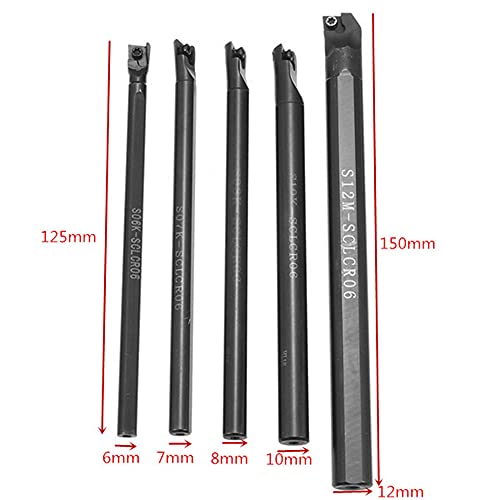 Maizoon CNC Tool Holders CLCR 6/7/8/10/12mm Lathe Boring Bar Set + 10pcs CCMT0602 Carbide Inserts + 5pcs Wrenches for Lathe Turning Tool DZ06