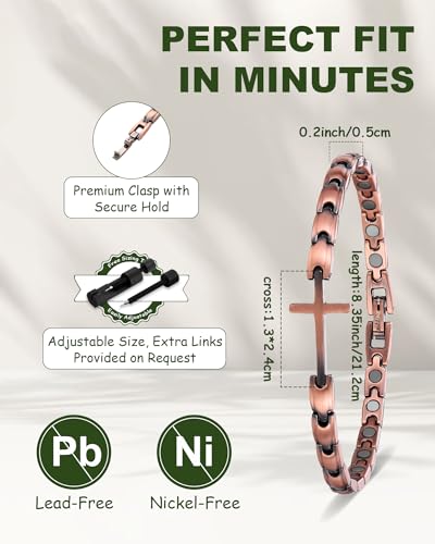 MagEnergy Copper Magnetic Bracelet for Women-3500 Gs-Christian Cross Copper - Cross