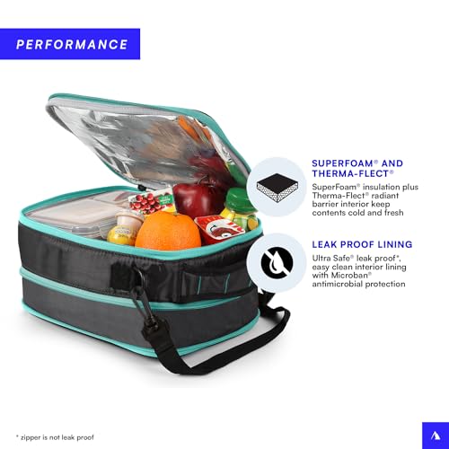 Gray Arctic Zone expandable lunch box with ice pack and food container for easy to carry meal storage